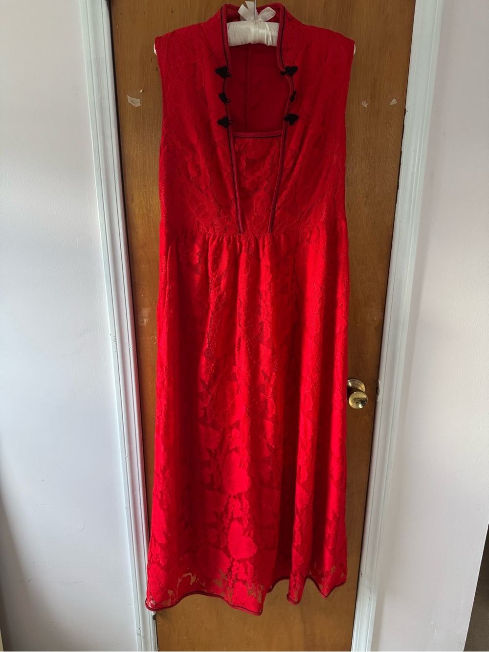 Custom 70% Silk Floral Lace Cheongsam Qipao Maxi Dress Red (53” length)